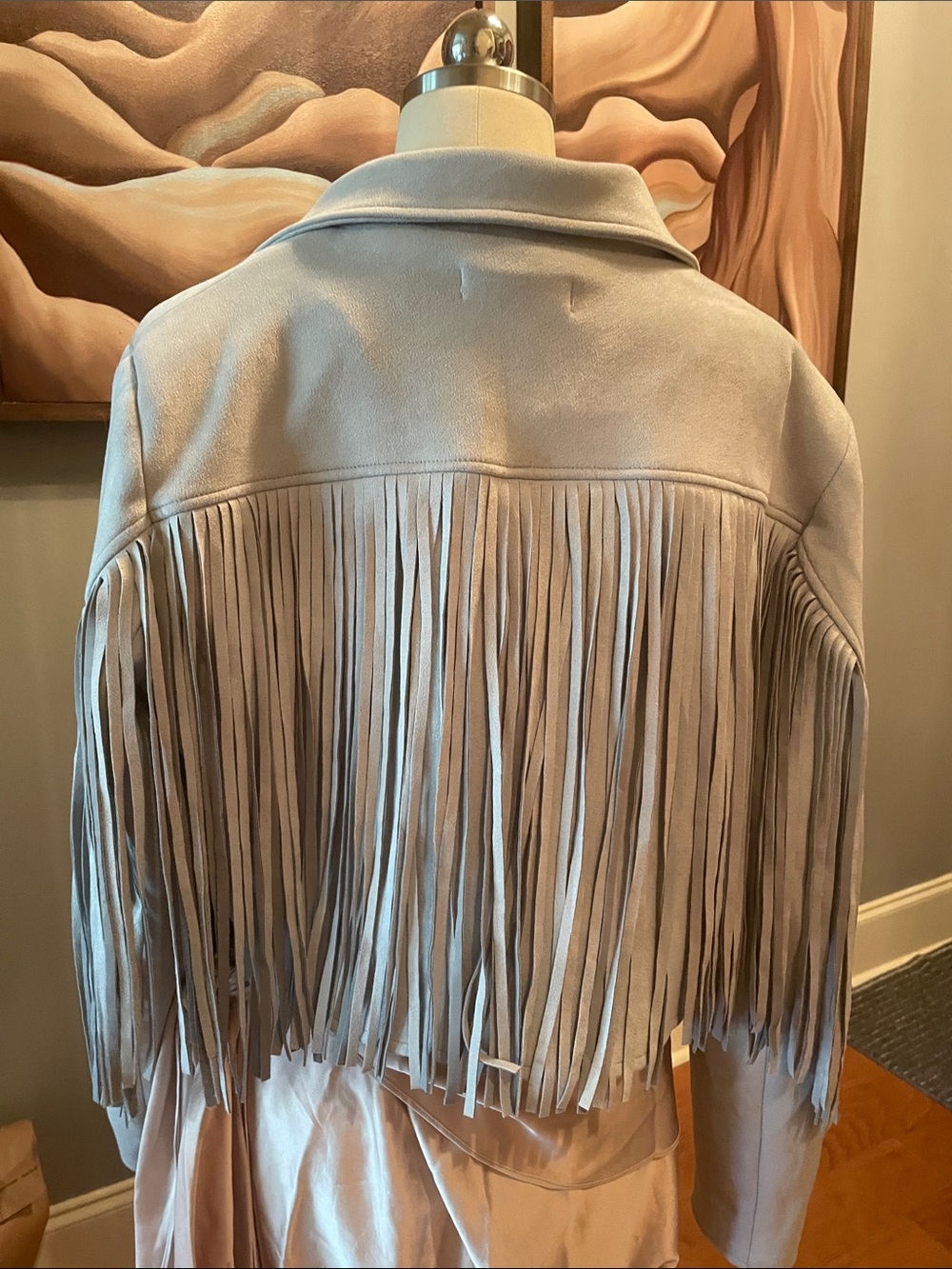 Fringed Suede Jacket - Light Gray - Picture 2 of 6